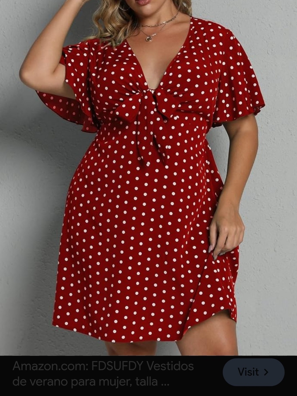 Red Polka Dot Tie-Front Women’s Dress